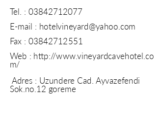 Vineyard Cave Hotel iletiim bilgileri